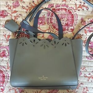 Kate Spade Gray Shoulder Bag with Floral Cutout Design